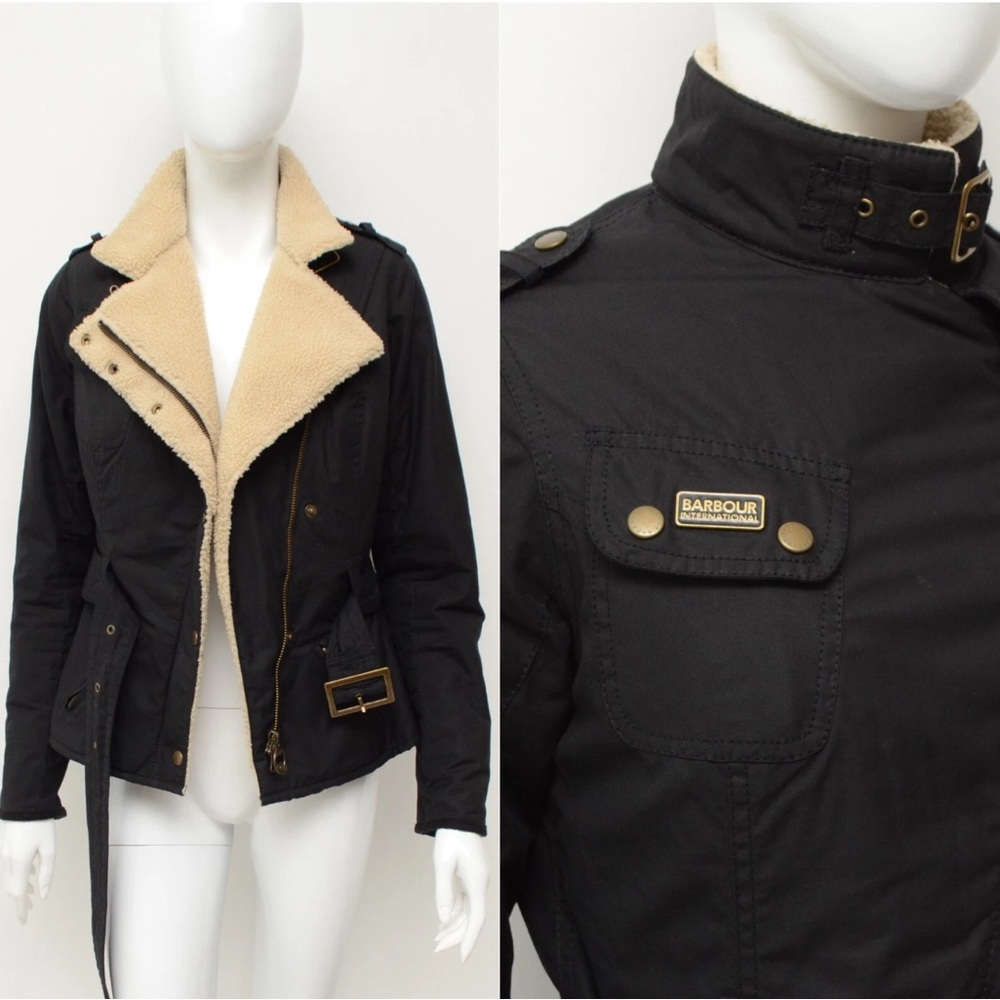 Barbour Women's Black Utility Jacket with Cream Accents